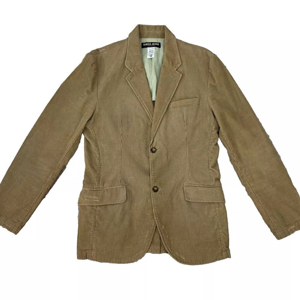 Guess Jeans Mens Corduroy Blazer Jacket 42 Vtg 2 Button‎ Tan Preppy Western Y2K